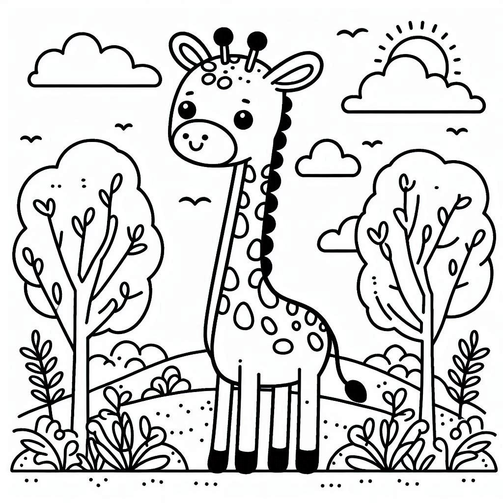 Coloriage Dessiner une belle girafe gratuitement à imprimer