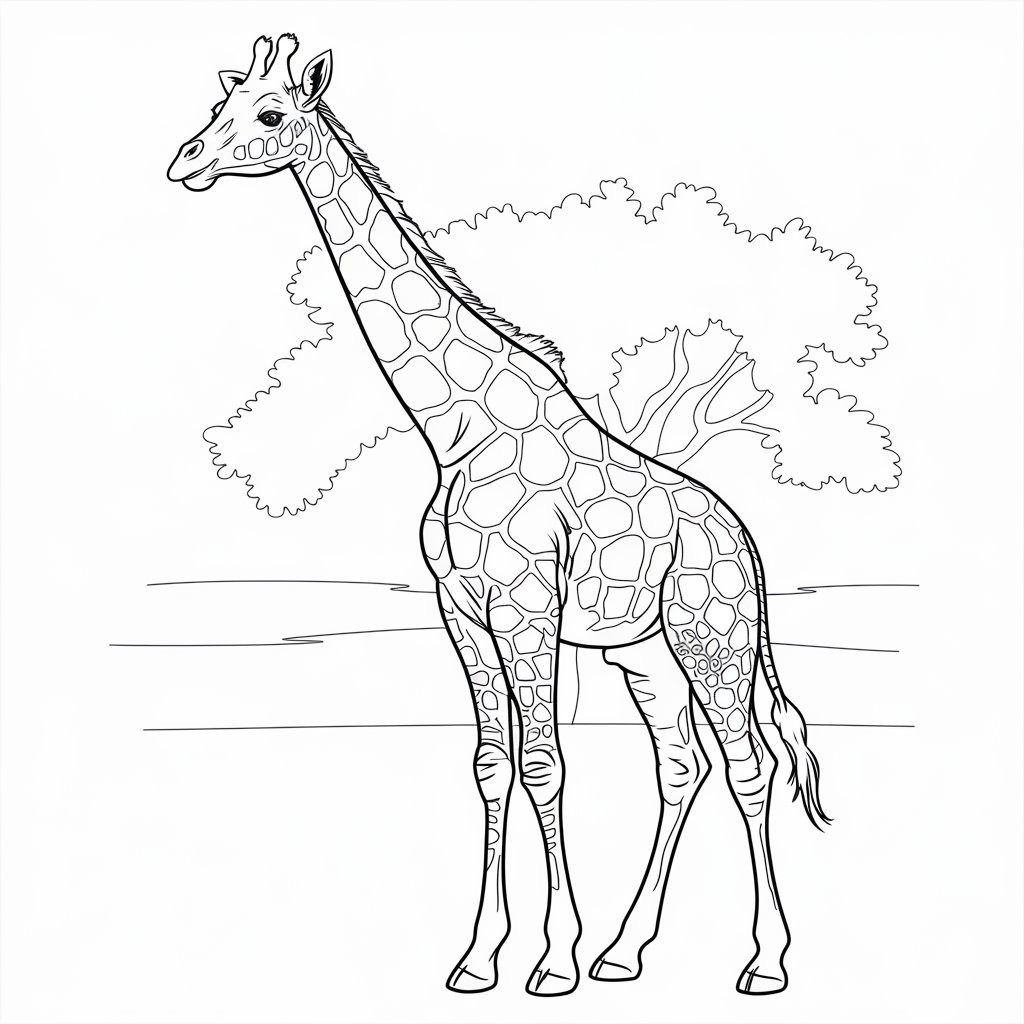 Coloriage Dessiner une girafe dans la nature à imprimer