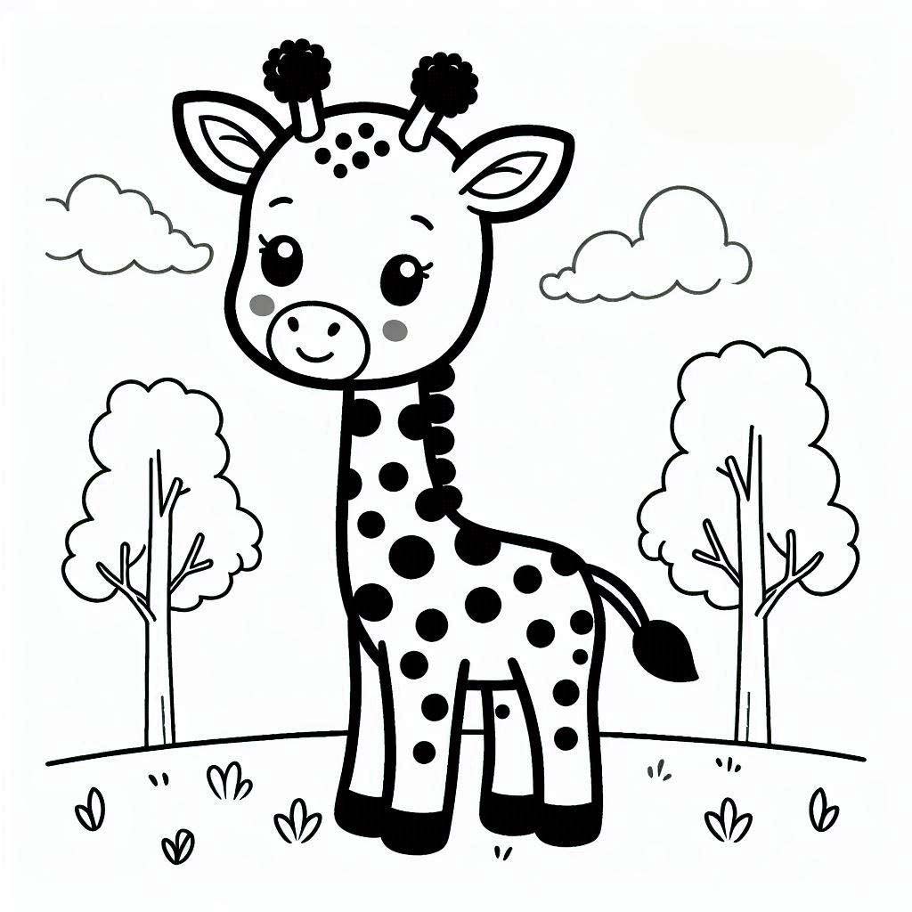 Coloriage Dessiner une girafe mignonne Imprimer