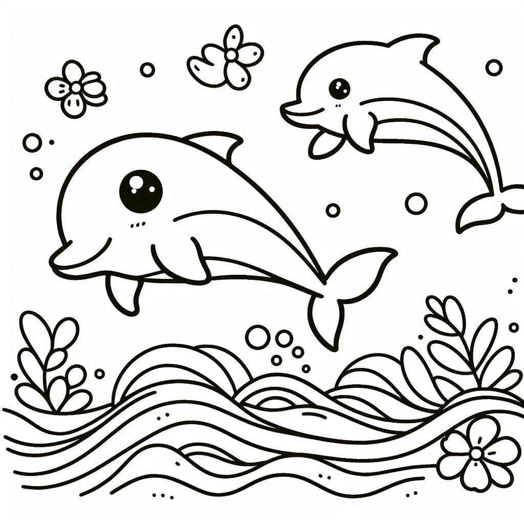 Coloriage Deux dauphins très mignons à imprimer