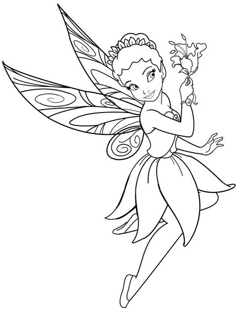 Coloriage Fée Disney tenant une fleur