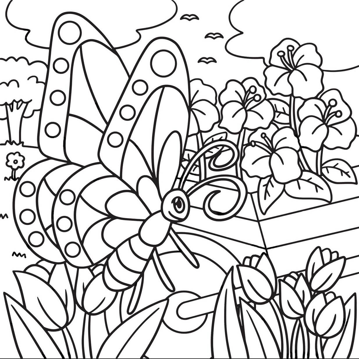 Coloriage Jardin des papillons à imprimer