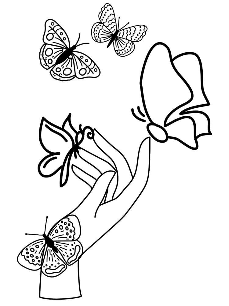 Coloriage Main et papillons à imprimer