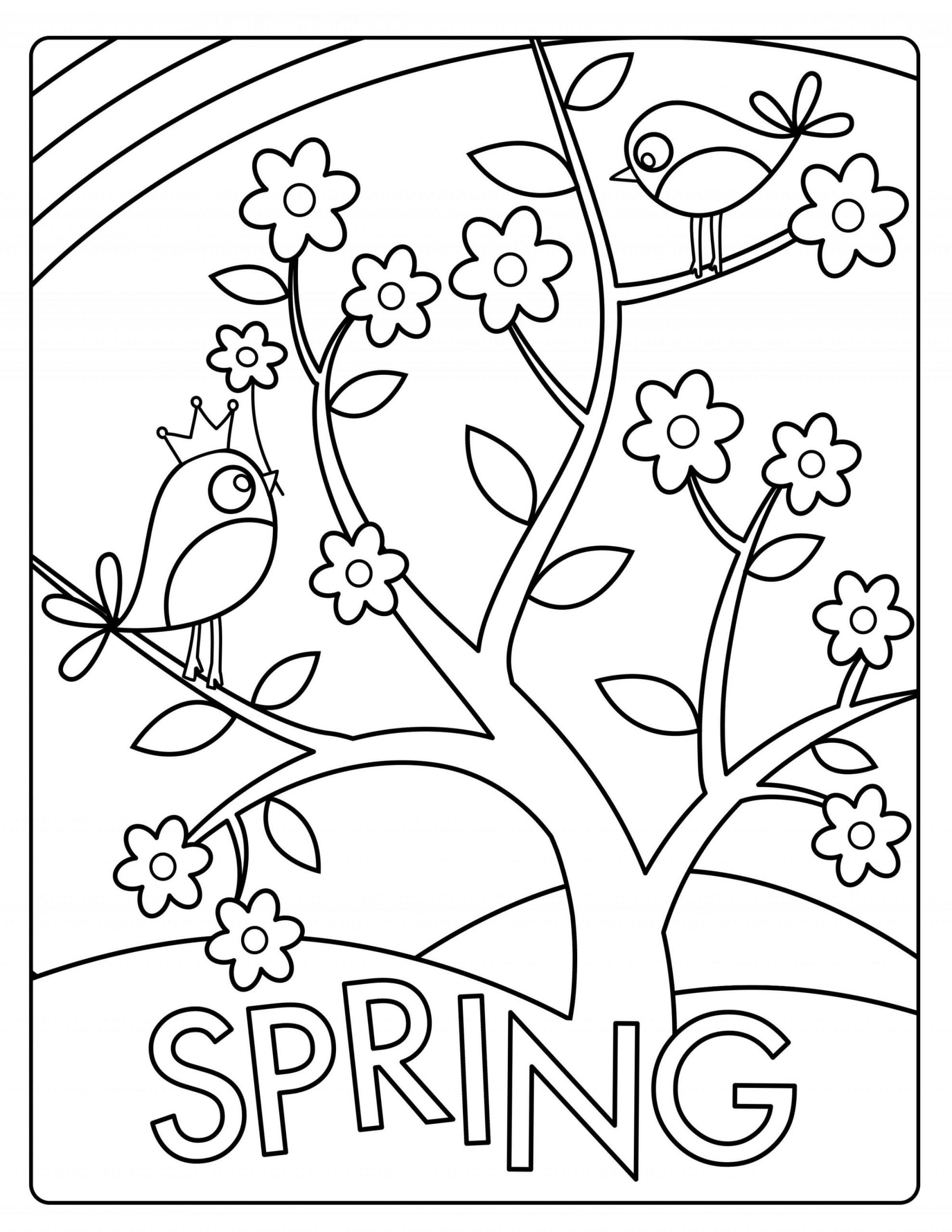 Coloriage Oiseau sur l'arbre au printemps