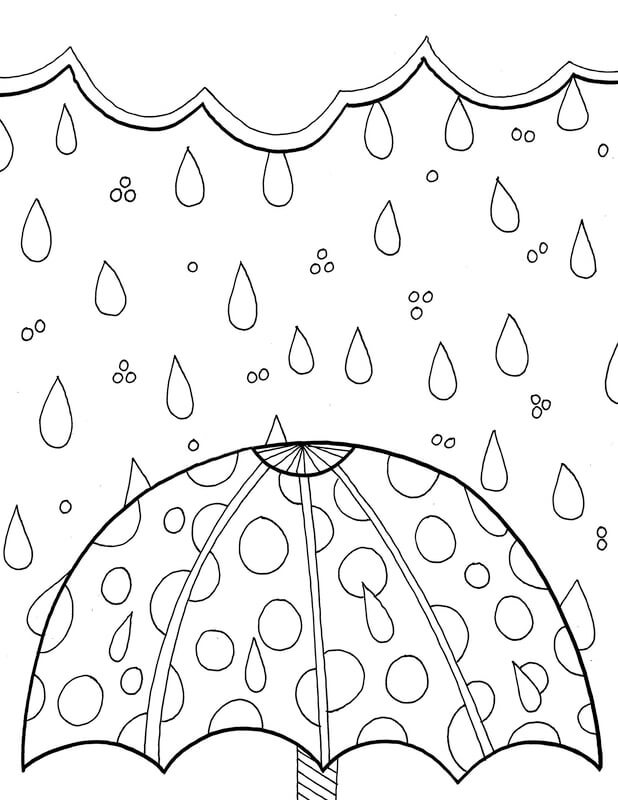 Coloriage Parapluie avec pluie au printemps