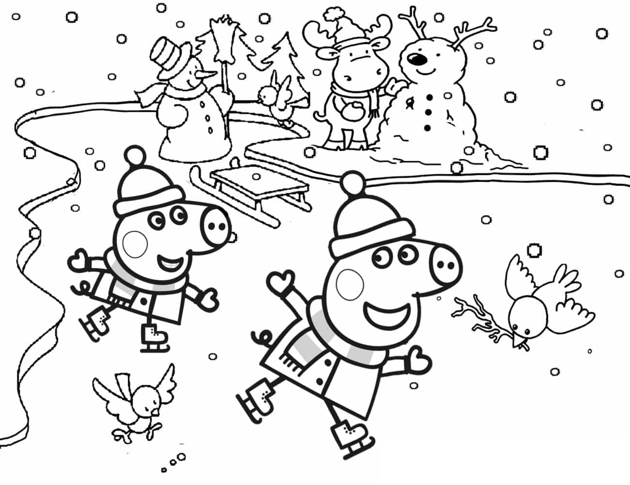 Coloriage Patinage sur glace avec Peppa Pig à imprimer