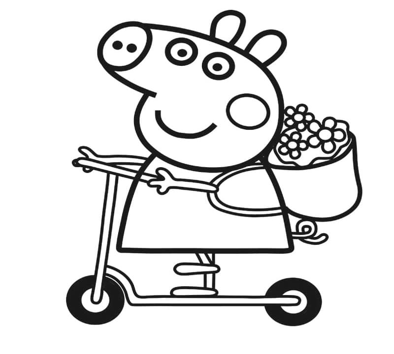 Coloriage Peppa Pig sur un scooter à imprimer