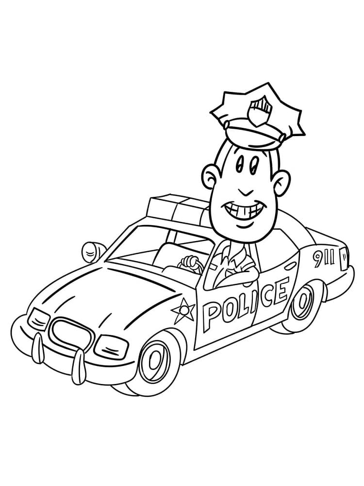 Coloriage Policier dans une voiture de police