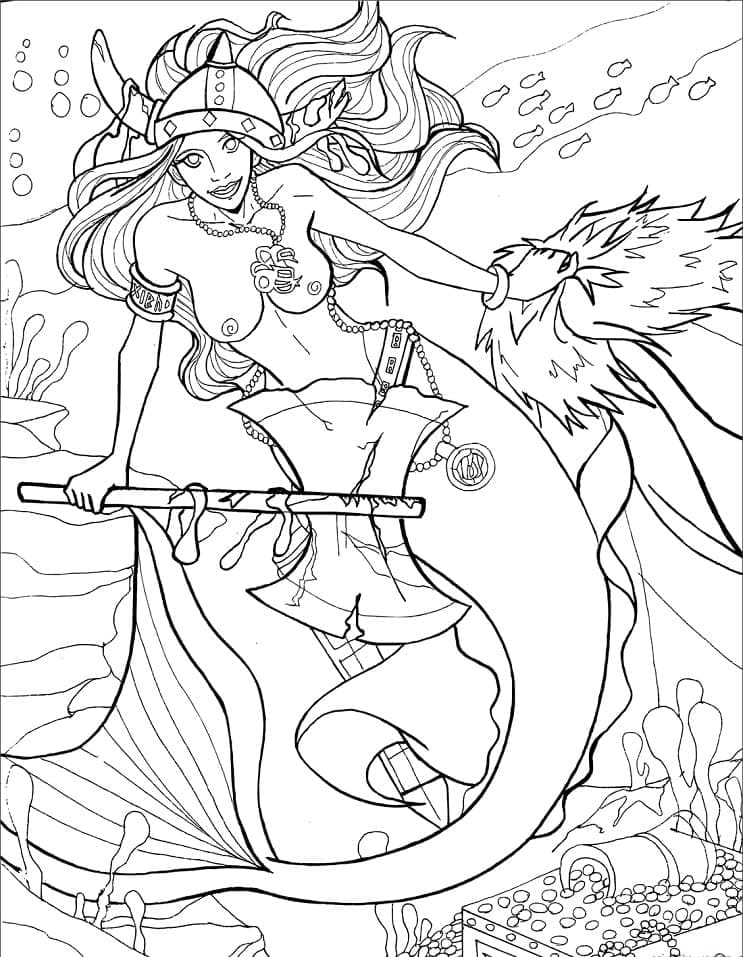 Coloriage Sirène viking à imprimer