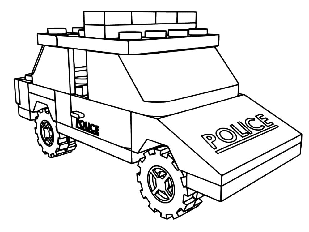 Coloriage Tirage au sort d'une voiture de police en Lego