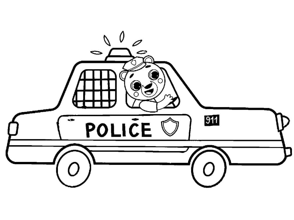 Coloriage Un ours mignon conduit une voiture de police