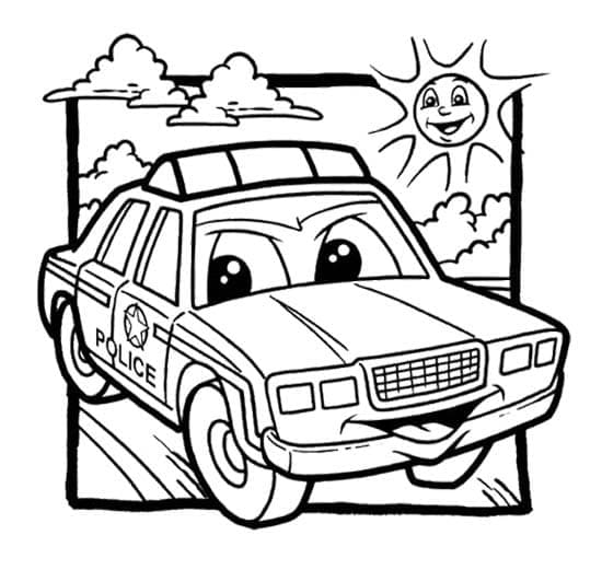 Coloriage Voiture de police heureuse