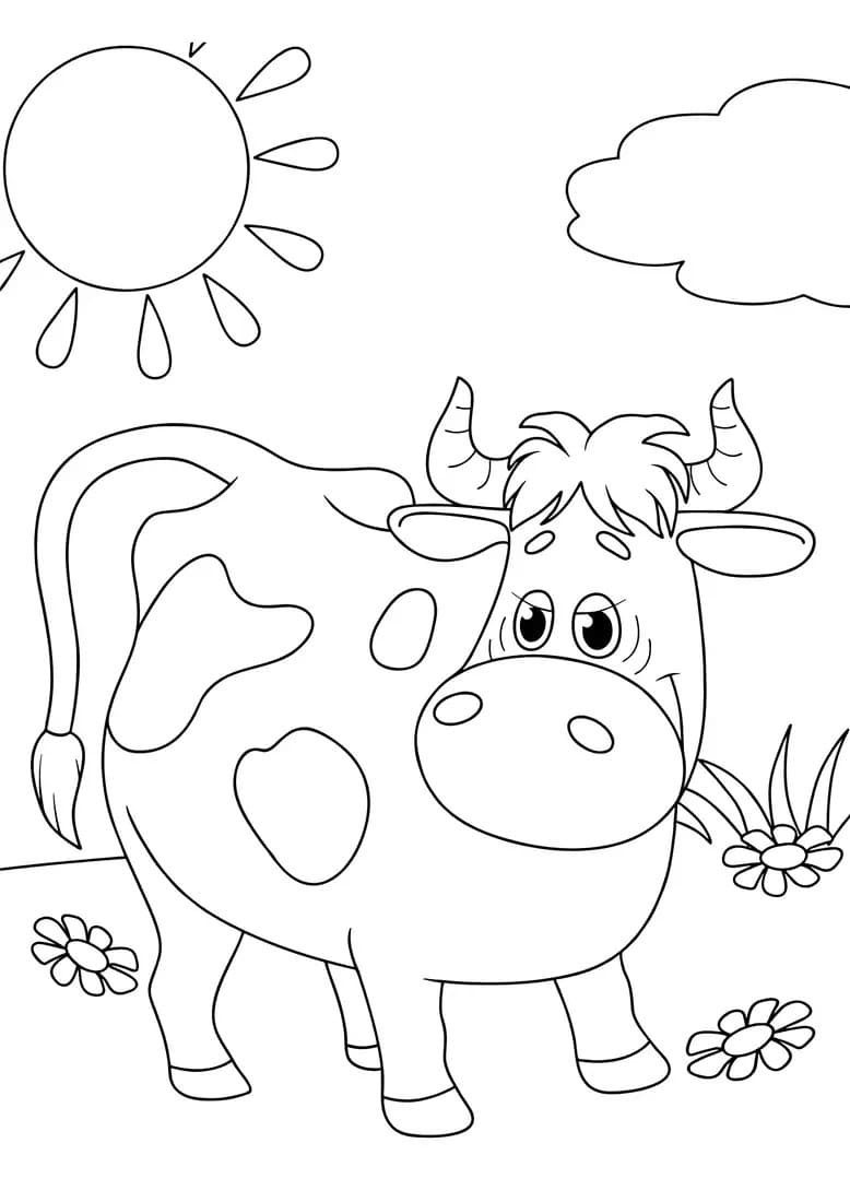 Coloriage Bébé vache mignon à imprimer