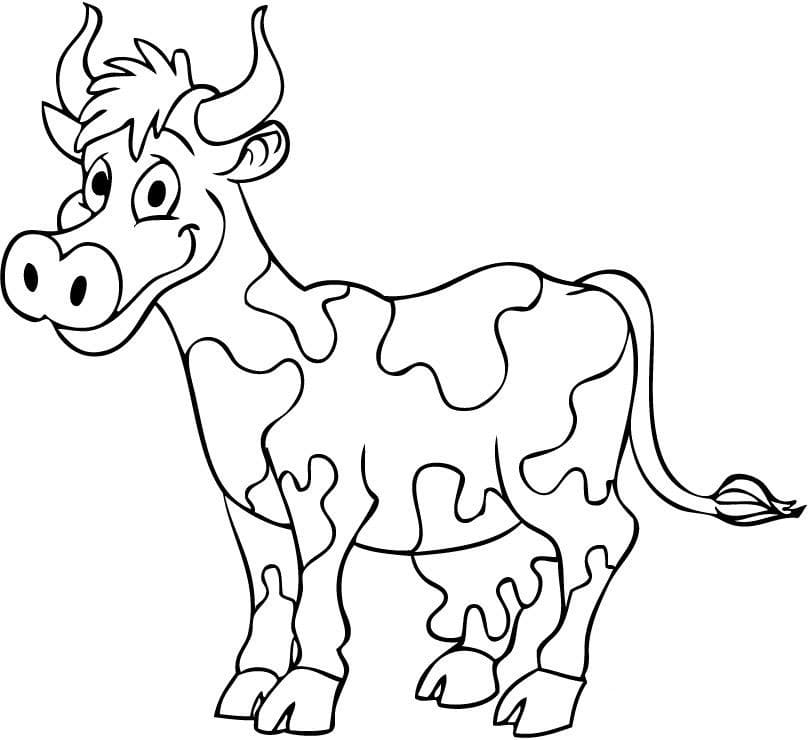 Coloriage Dessin animé vache souriante à imprimer