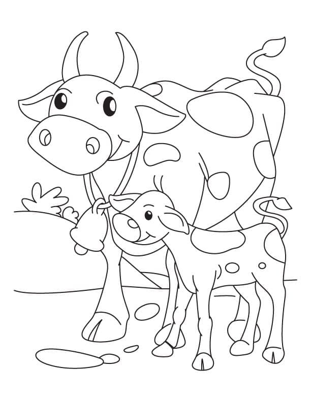 Coloriage Dessine une mère vache et son veau à imprimer