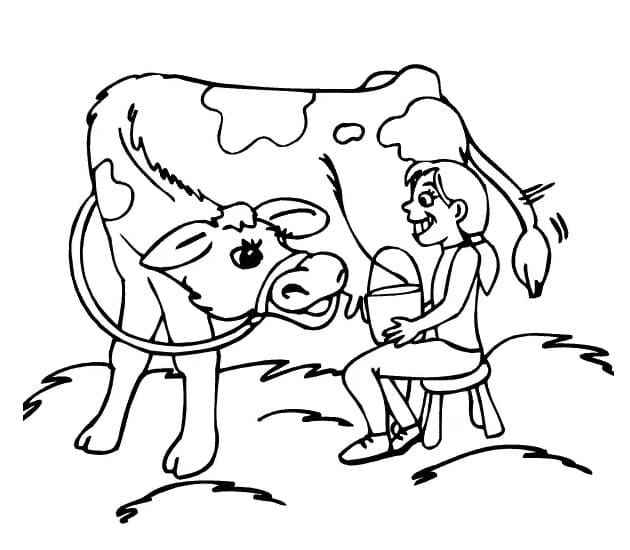 Coloriage Fille et vache à imprimer