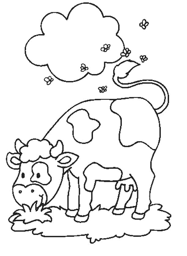 Coloriage La vache mange de l’herbe à imprimer