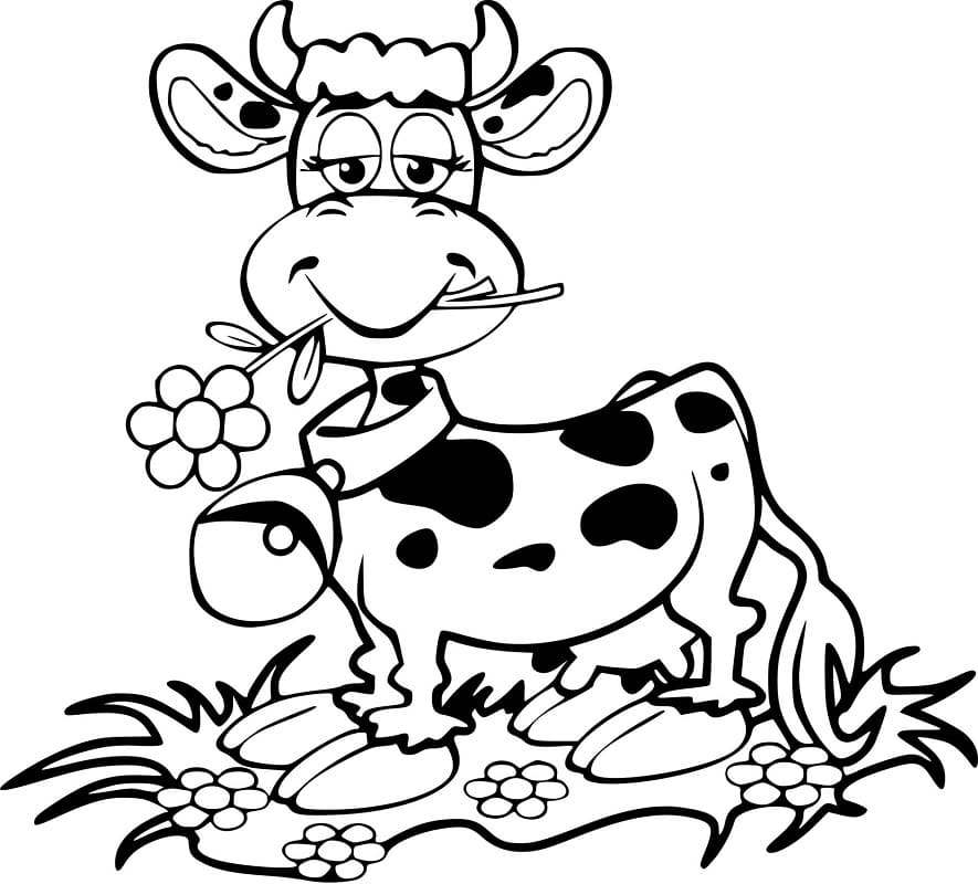 Coloriage La vache mange des fleurs à imprimer