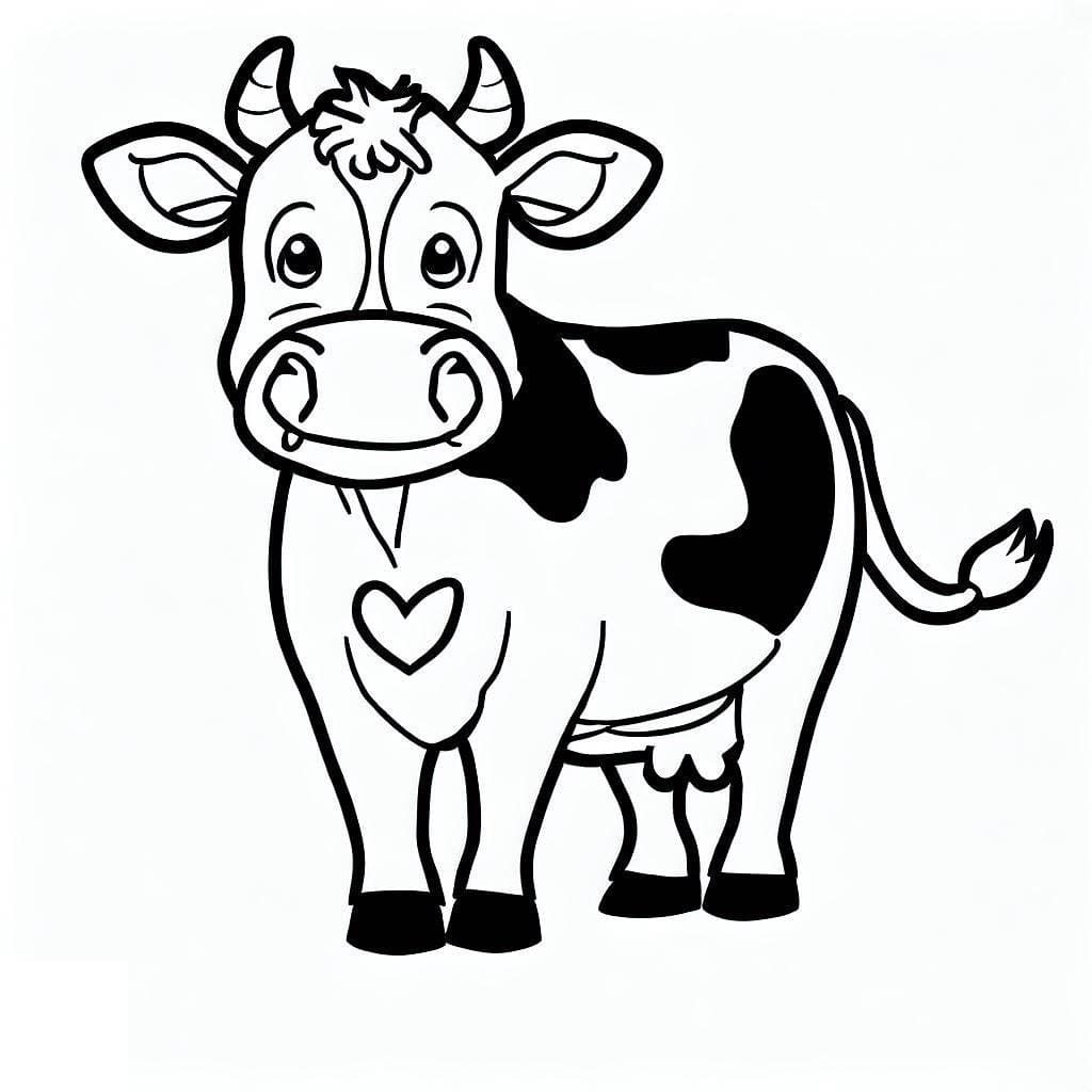 Coloriage Vache avec un coeur à imprimer