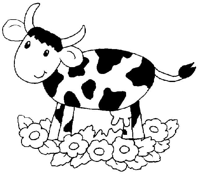 Coloriage Vache et fleurs à imprimer