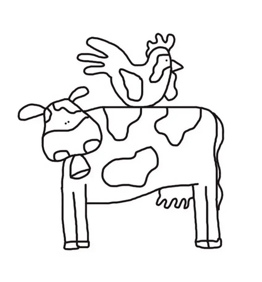 Coloriage Vache et poulet à imprimer