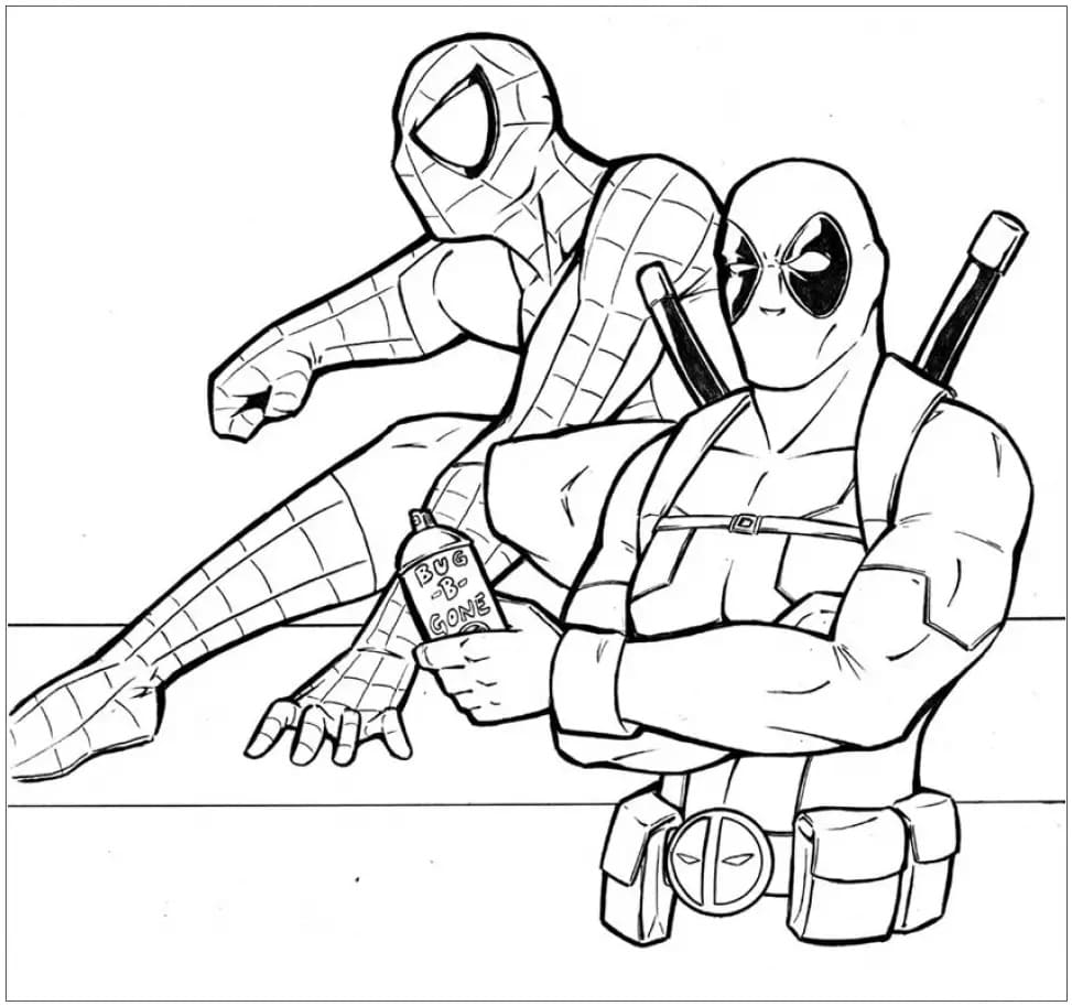 Coloriage Dessine Spiderman et Deadpool