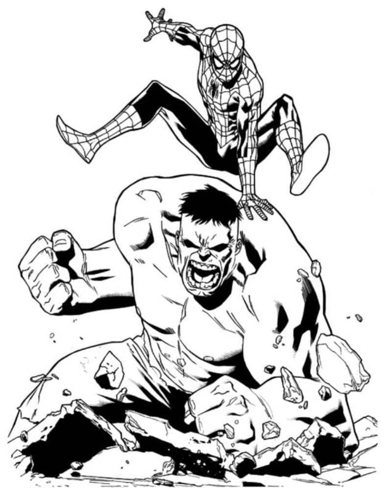 Coloriage Dessine Spiderman et Hulk