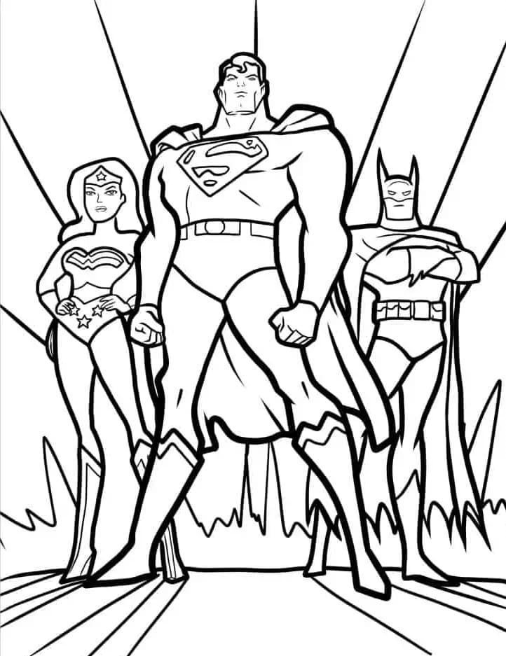 Coloriage Dessine Superman, Batman et Wonder