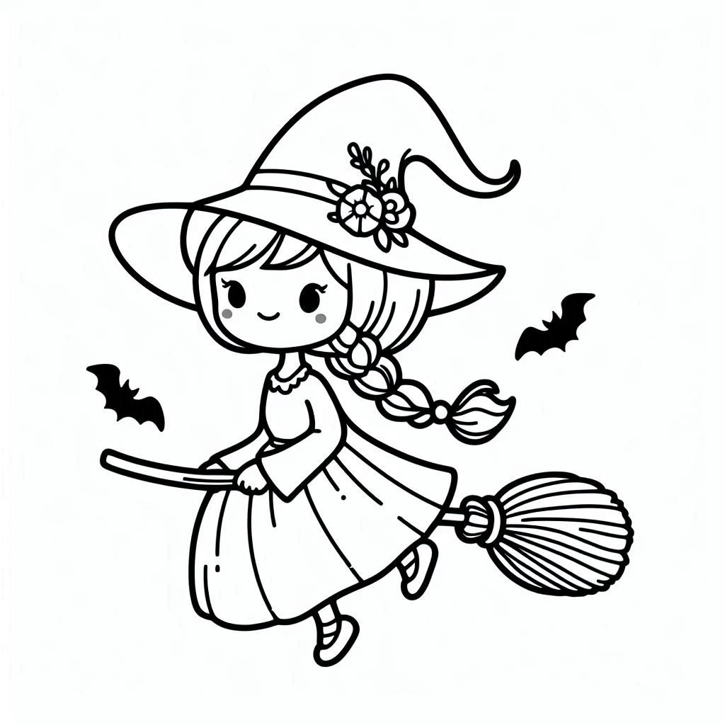 Coloriage Dessine une sorcière Halloween simplement