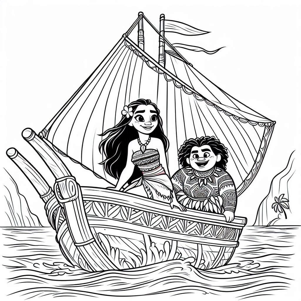 Coloriage Dessine Vaiana prendre un bateau