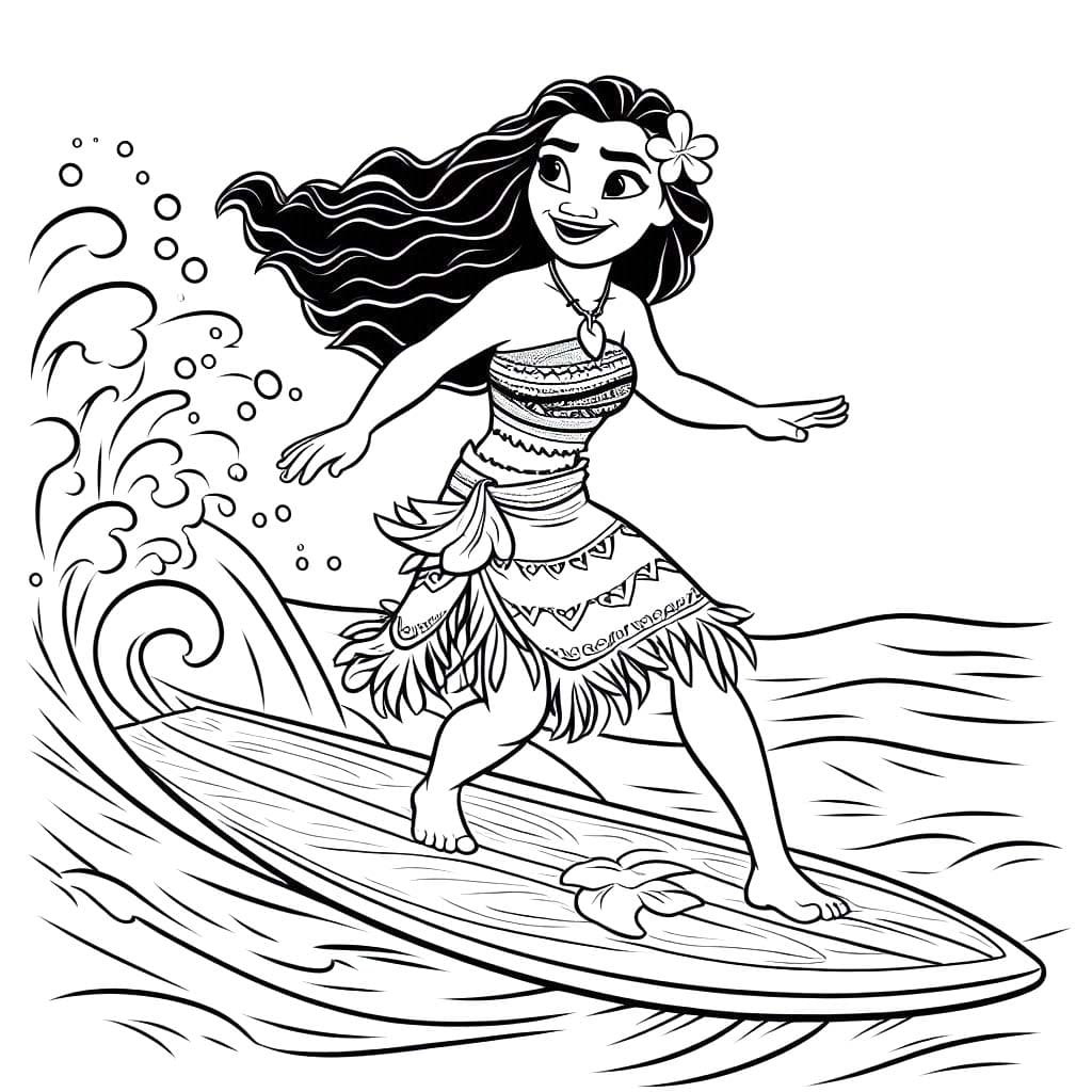 Coloriage Dessine Vaiana surf