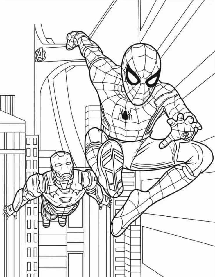 Coloriage Dessiner Spider-Man et Iron Man à Avengers