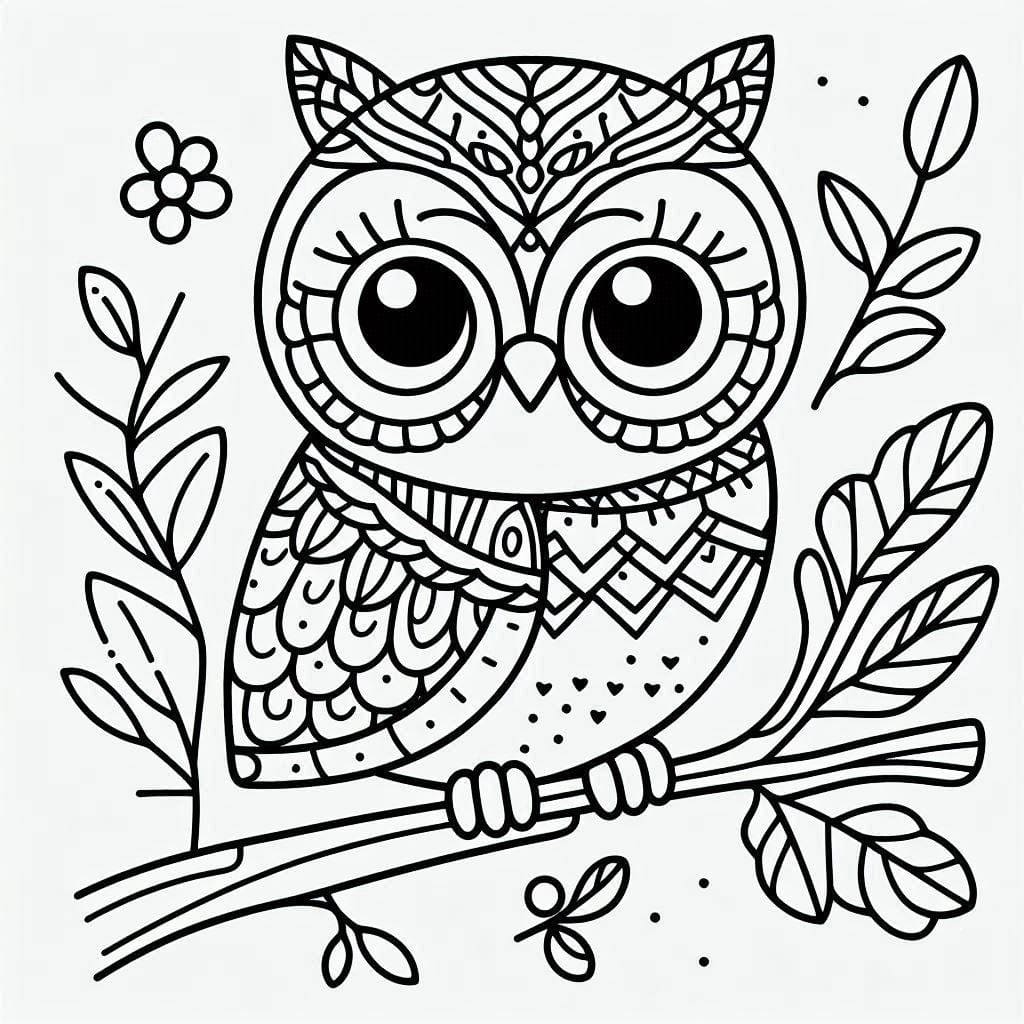 Coloriage Dessiner un hibou mignon de base à imprimer