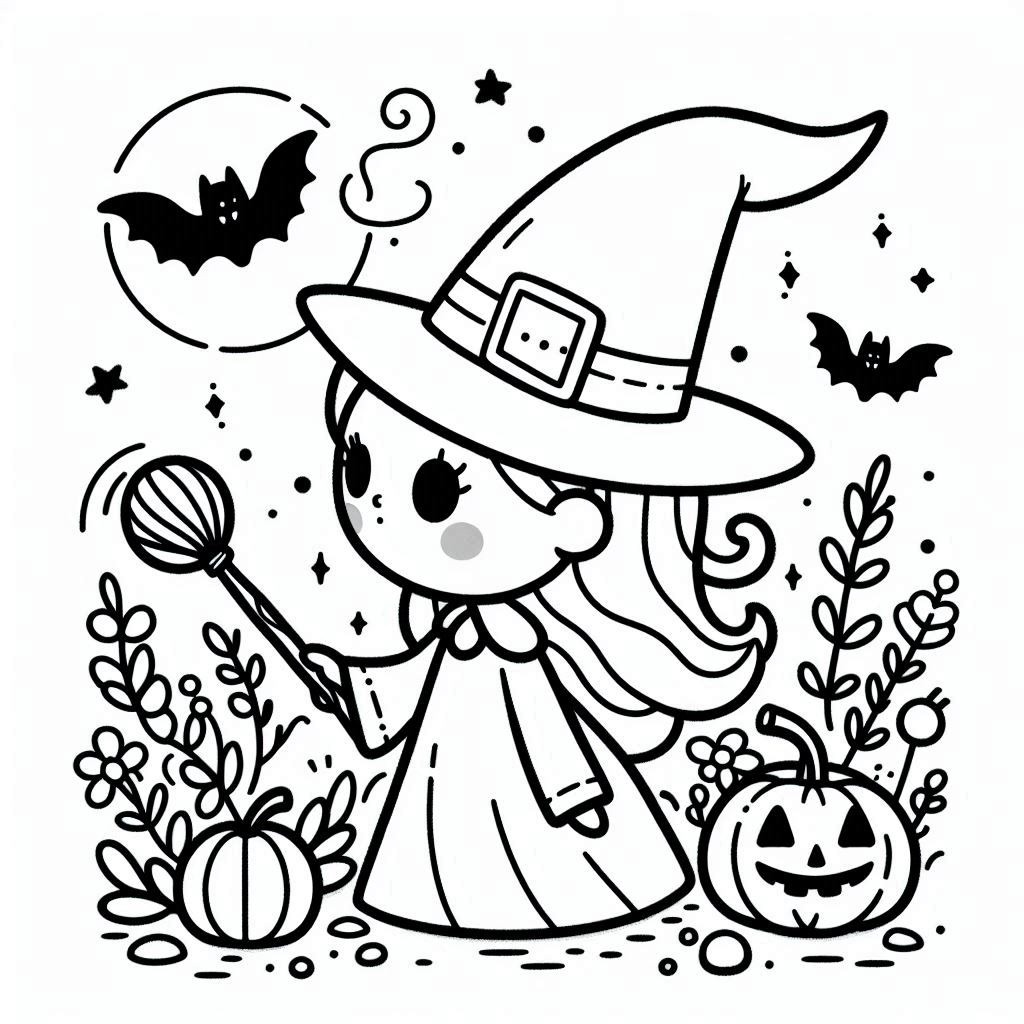 Coloriage Dessiner une sorcière Halloween gratuitement