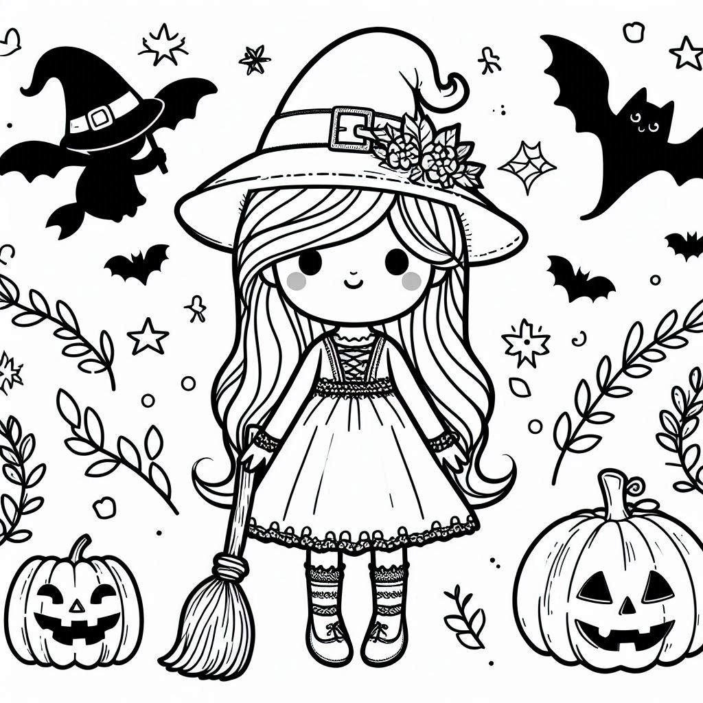 Coloriage Dessiner une sorcière Halloween imprimable