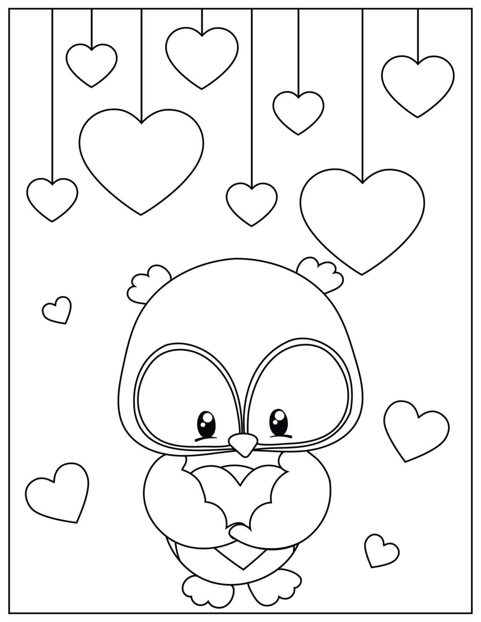 Coloriage Hiboux mignons pour la Saint-Valentin à imprimer