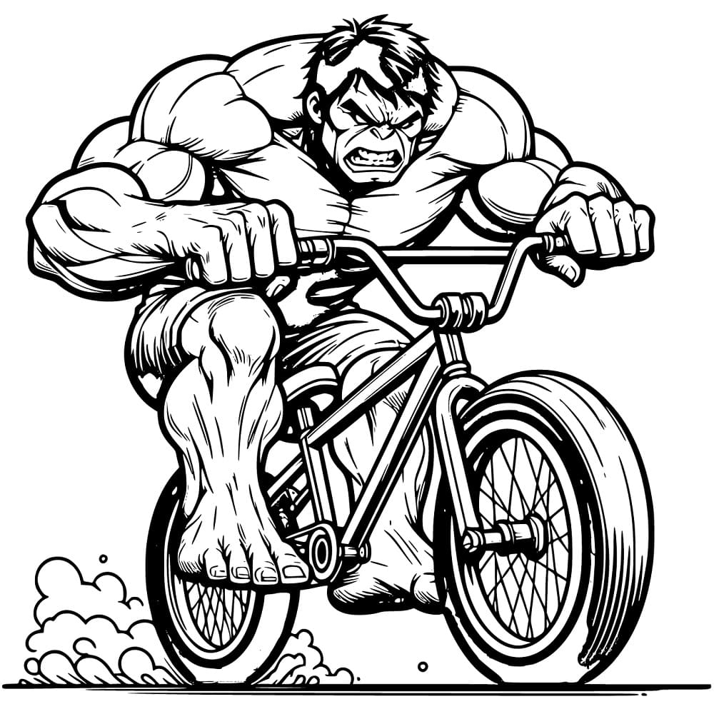 Coloriage Hulk à vélo