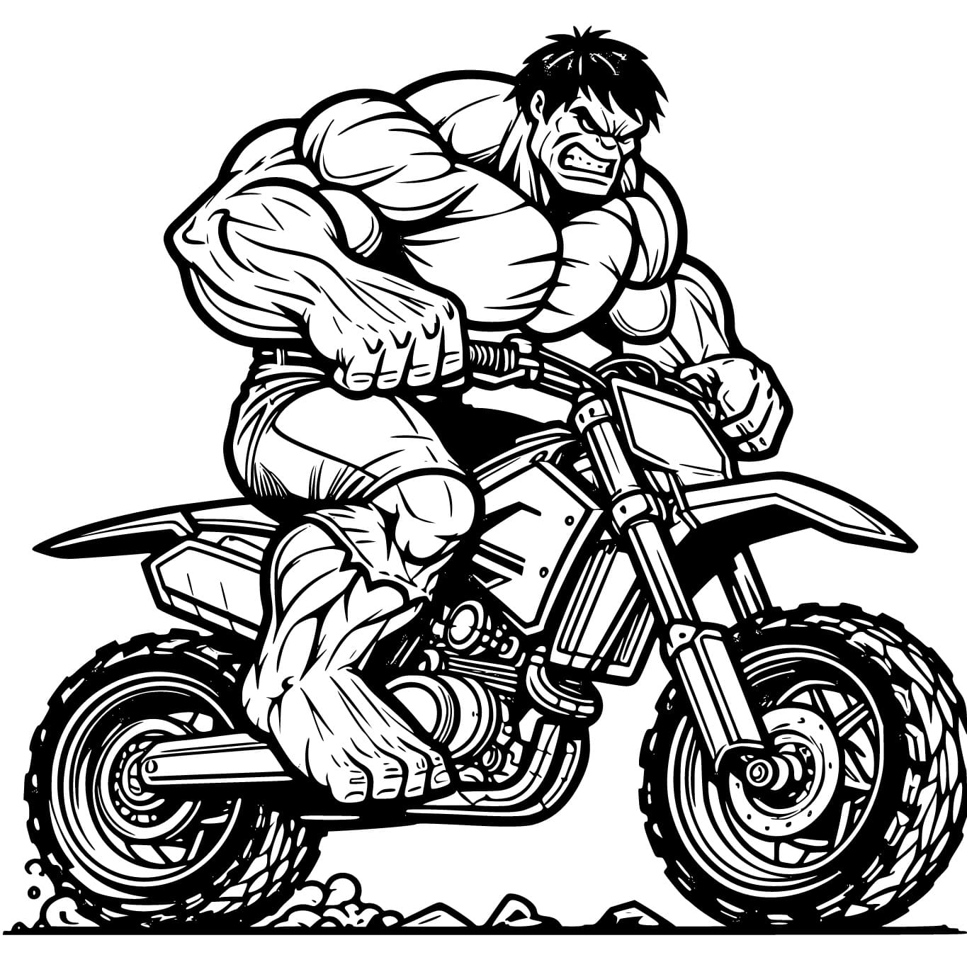 Coloriage Hulk conduit une moto