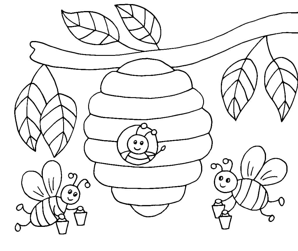 Coloriage L'abeille et la ruche