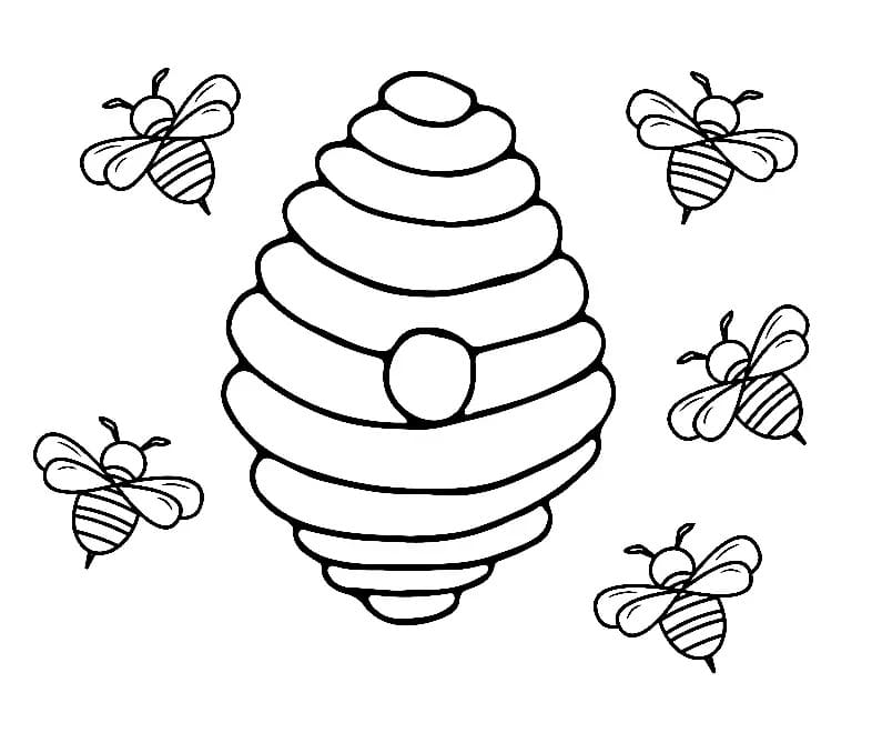 Coloriage Les abeilles et la ruche