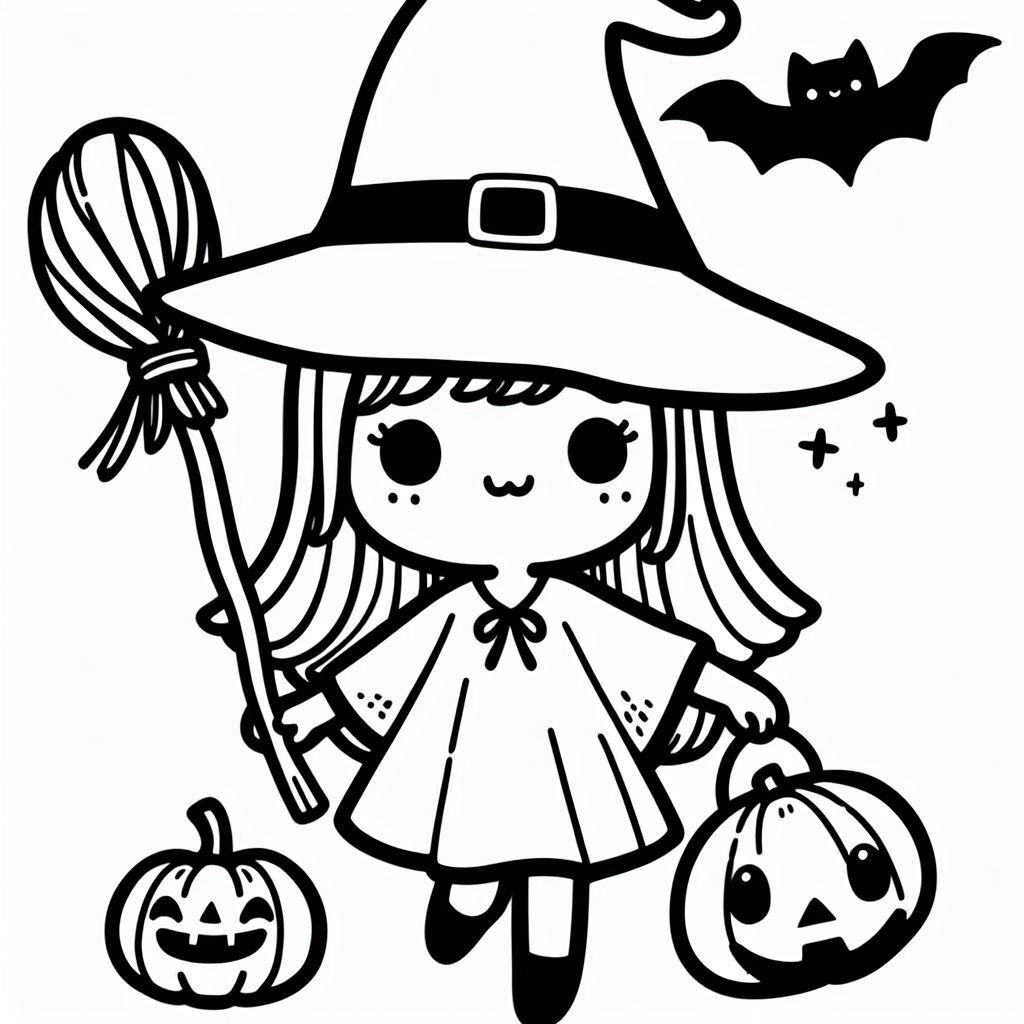 Coloriage Sorcière Halloween mignonne