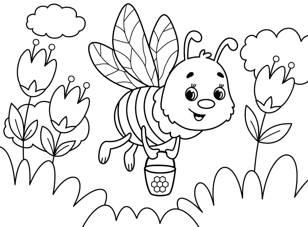 Coloriage Une abeille heureuse