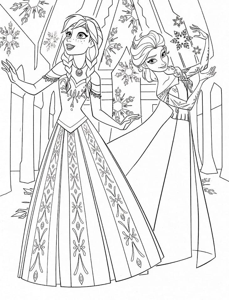 Coloriage Anna et Elsa de La Reine des Neiges