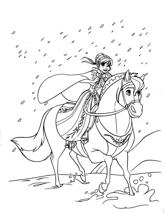 Coloriage Anna monte à cheval