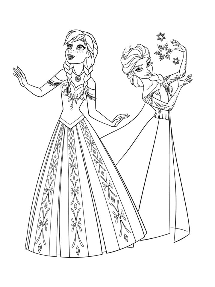 Coloriage Dessine Anna et Elsa