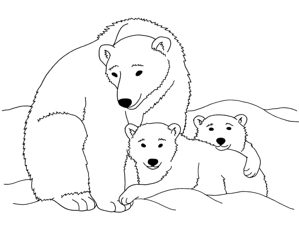 Coloriage Heureuse famille d’ours polaires à imprimer