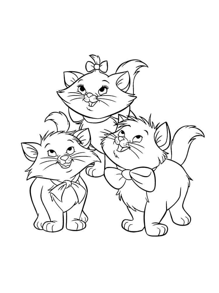 Coloriage Les Aristochats Berlioz et Marie et Toulouse à imprimer