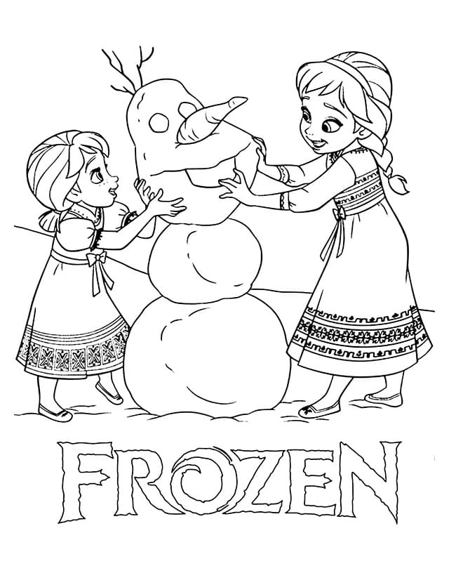 Coloriage Les petites Elsa et Anna de Frozen