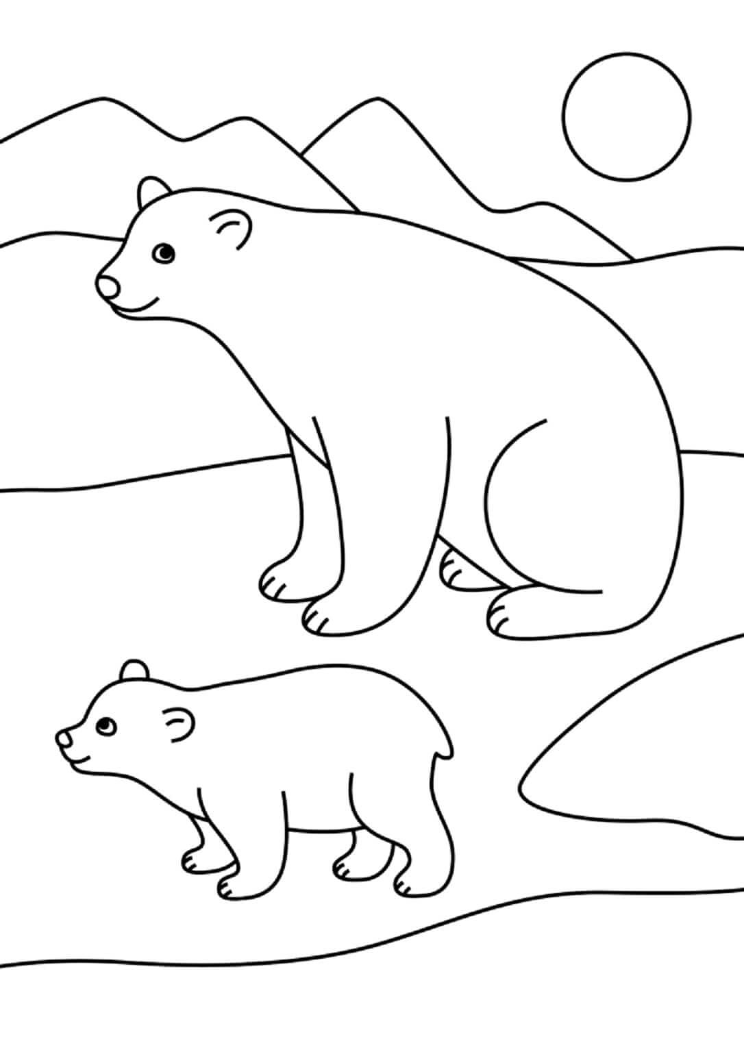 Coloriage Mather et bébé ours polaire à imprimer