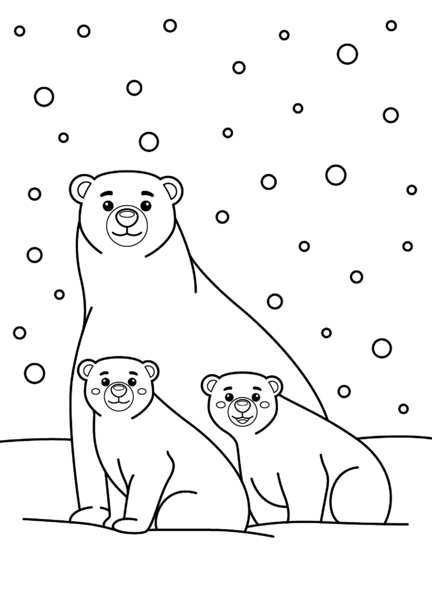 Coloriage Mather et ses bébés ours polaires
